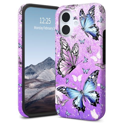SichKards Dünne zweilagige Hybrid-Schutzhülle für iPhone 16 Plus, ultra-schützende PC-Hartschale + weiche Silikonhülle, stoßfest, kratzfest, Anti-Vergilbungs-Design, Schmetterlinge lila SichKards Dünne zweilagige Hybrid-Schutzhülle für iPhone 16 Plus, ultra-schützende PC-Hartschale + weiche Silikonhülle, stoßfest, kratzfest, Anti-Vergilbungs-Design, Schmetterlinge lila von SichKards