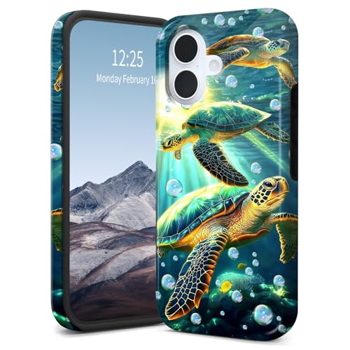 SichKards Dünne zweilagige Hybrid-Schutzhülle für iPhone 16 Plus, ultra-schützende PC-Hartschale + weiche Silikonhülle, stoßfest, kratzfest, Anti-Vergilbungs-Design, Turle Cute Green SichKards Dünne zweilagige Hybrid-Schutzhülle für iPhone 16 Plus, ultra-schützende PC-Hartschale + weiche Silikonhülle, stoßfest, kratzfest, Anti-Vergilbungs-Design, Turle Cute Green von SichKards