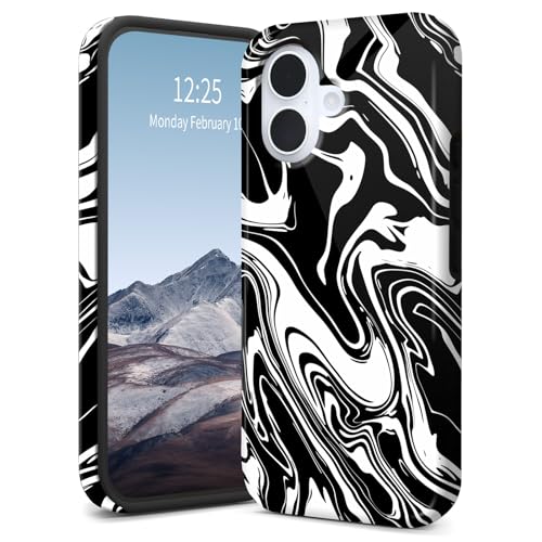SichKards Dünne zweilagige Hybrid-Schutzhülle für iPhone 16 Plus, ultra-schützende PC-Hartschale + weiche Silikonhülle, stoßfest, kratzfest, Anti-Vergilbungs-Design, schwarz-weiß, flüssiger Marmor SichKards Dünne zweilagige Hybrid-Schutzhülle für iPhone 16 Plus, ultra-schützende PC-Hartschale + weiche Silikonhülle, stoßfest, kratzfest, Anti-Vergilbungs-Design, schwarz-weiß, flüssiger Marmor von SichKards