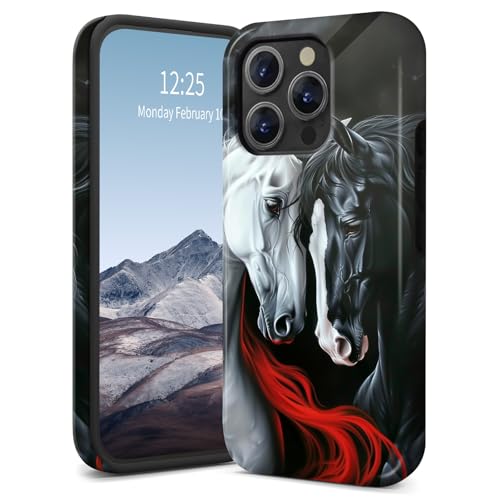 SichKards Dünne zweilagige Hybrid-Schutzhülle für iPhone 16 Pro, ultra-schützende PC-Hartschale + weiche Silikonhülle, stoßfest, kratzfest, Anti-Vergilbungs-Design, Pferd von SichKards