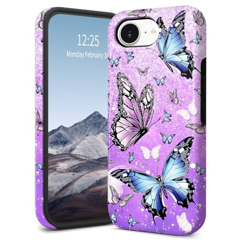 SichKards Dünne zweilagige Hybrid-Schutzhülle für iPhone 16E, ultra-schützende PC-Hartschale + weiche Silikonhülle, stoßfest, kratzfest, Anti-Vergilbungs-Design, Schmetterlinge lila SichKards Dünne zweilagige Hybrid-Schutzhülle für iPhone 16E, ultra-schützende PC-Hartschale + weiche Silikonhülle, stoßfest, kratzfest, Anti-Vergilbungs-Design, Schmetterlinge lila von SichKards