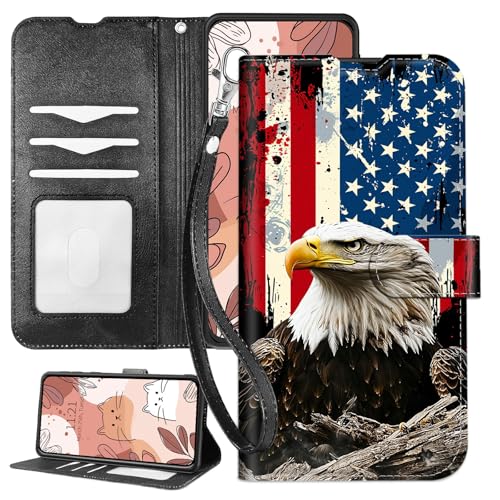 SichKards Schutzhülle für iPhone 16 Pro Max mit Handschlaufe, RFID-blockierend, stoßfestes TPU-Innenfutter, PU-Leder-Klapphülle mit Magnetverschluss, Kartenfächer, amerikanische Flagge, Adler4 SichKards Schutzhülle für iPhone 16 Pro Max mit Handschlaufe, RFID-blockierend, stoßfestes TPU-Innenfutter, PU-Leder-Klapphülle mit Magnetverschluss, Kartenfächer, amerikanische Flagge, Adler4 von SichKards