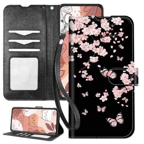 SichKards Schutzhülle für iPhone 16 Pro Max mit Handschlaufe, RFID-blockierend, stoßfestes TPU-Innenfutter, PU-Leder-Klapphülle mit Magnetverschluss, Kartenfächer, rosa Kirschblüten SichKards Schutzhülle für iPhone 16 Pro Max mit Handschlaufe, RFID-blockierend, stoßfestes TPU-Innenfutter, PU-Leder-Klapphülle mit Magnetverschluss, Kartenfächer, rosa Kirschblüten von SichKards