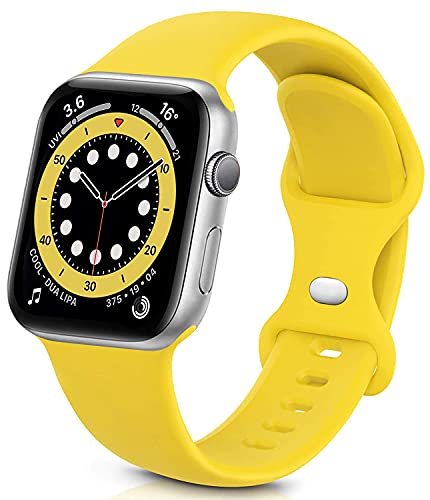 Sichy Armband Kompatibel mit Apple Watch Armband 38mm 40mm 41mm 42mm 44mm 45mm, Weiche Silikon Ersatz Armband Kompatibel mit iWatch Series 7,6, 5, 4, 3, 2, 1, SE, 38mm/40mm/41mm-M/L,Mango Gelb von Sichy