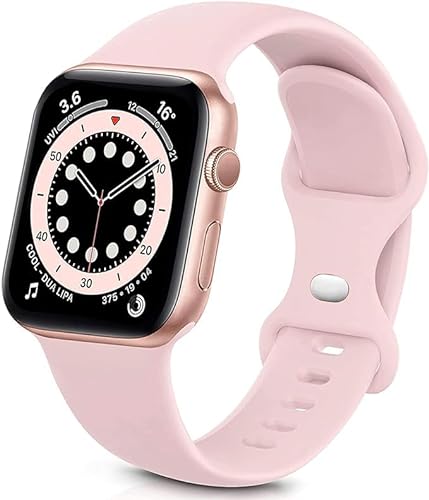 Sichy Armband Kompatibel mit Apple Watch Armband 38mm 40mm 41mm 42mm 44mm 45mm, Weiche Silikon Ersatz Armband Kompatibel mit iWatch Series 7,6, 5, 4, 3, 2, 1, SE, 38mm/40mm/41mm-M/L,Rosa Sand von Sichy