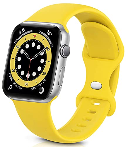 Sichy Armband Kompatibel mit Apple Watch Armband 38mm 40mm 41mm 42mm 44mm 45mm, Weiche Silikon Ersatz Armband Kompatibel mit iWatch Series 7,6, 5, 4, 3, 2, 1, SE, 38mm/40mm/41mm-S/M,Mango Gelb von Sichy