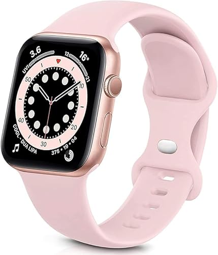 Sichy Armband Kompatibel mit Apple Watch Armband 38mm 40mm 41mm 42mm 44mm 45mm, Weiche Silikon Ersatz Armband Kompatibel mit iWatch Series 7,6, 5, 4, 3, 2, 1, SE, 38mm/40mm/41mm-S/M,Rosa Sand von Sichy