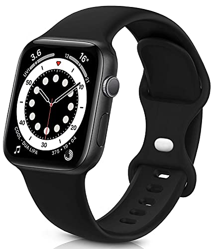 Sichy Armband Kompatibel mit Apple Watch Armband 38mm 40mm 41mm 42mm 44mm 45mm, Weiche Silikon Ersatz Armband Kompatibel mit iWatch Series 7,6, 5, 4, 3, 2, 1, SE, 42mm/42mm/45mm-M/L, Schwarz von Sichy