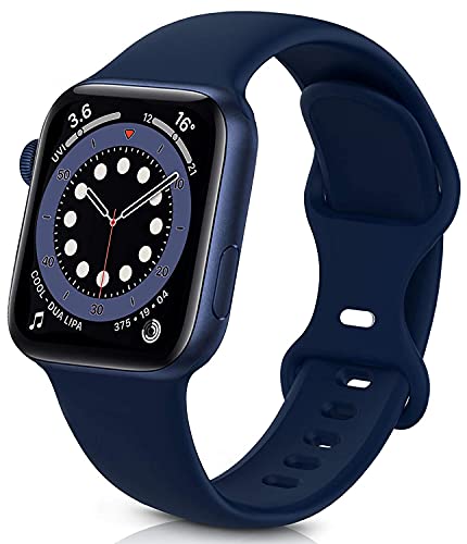 Sichy Armband Kompatibel mit Apple Watch Armband 38mm 40mm 41mm 42mm 44mm 45mm, Weiche Silikon Ersatz Armband Kompatibel mit iWatch Series 7,6, 5, 4, 3, 2, 1, SE, 42mm/42mm/45mm-M/L,Mitternachtsblau von Sichy