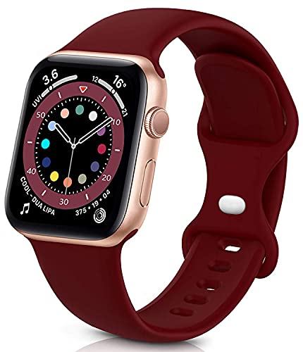 Sichy Armband Kompatibel mit Apple Watch Armband 38mm 40mm 41mm 42mm 44mm 45mm, Weiche Silikon Ersatz Armband Kompatibel mit iWatch Series 7,6, 5, 4, 3, 2, 1, SE, 42mm/42mm/45mm-S/M,Weinrot von Sichy