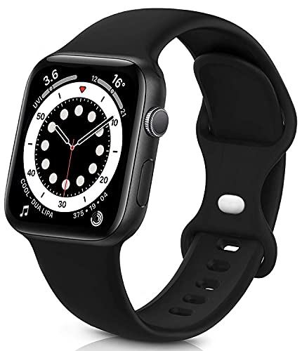 Sichy Armband Kompatibel mit apple Watch Armband 38mm 40mm 41mm 42mm 44mm 45mm, Weiche Silikon Ersatz Armband Kompatibel mit iWatch Series 7,6, 5, 4, 3, 2, 1, SE, 38mm/40mm/41mm-S/M, Schwarz von Sichy