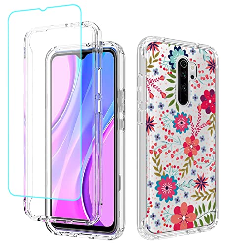 Sidande Handyhülle für Xiaomi Redmi 9 Prime/Poco M2/Poco M2 Reloaded Hülle mit gehärtetem Glas Displayschutz, Transparente Blumen TPU Vollschutz-Set Schutzhülle für Xiaomi Redmi 9 Blumendrucke Sidande Handyhülle für Xiaomi Redmi 9 Prime/Poco M2/Poco M2 Reloaded Hülle mit gehärtetem Glas Displayschutz, Transparente Blumen TPU Vollschutz-Set Schutzhülle für Xiaomi Redmi 9 Blumendrucke von Sidande