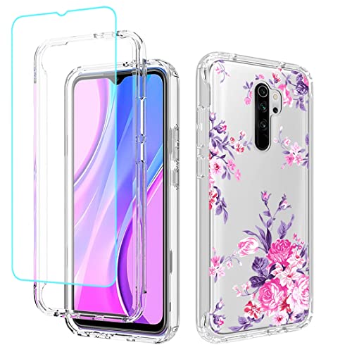 Sidande Handyhülle für Xiaomi Redmi 9 Prime/Poco M2/Poco M2 Reloaded Hülle mit gehärtetem Glas Displayschutz, Transparente Blumen TPU Vollschutz-Set Schutzhülle für Xiaomi Redmi 9 Rosenblume Sidande Handyhülle für Xiaomi Redmi 9 Prime/Poco M2/Poco M2 Reloaded Hülle mit gehärtetem Glas Displayschutz, Transparente Blumen TPU Vollschutz-Set Schutzhülle für Xiaomi Redmi 9 Rosenblume von Sidande