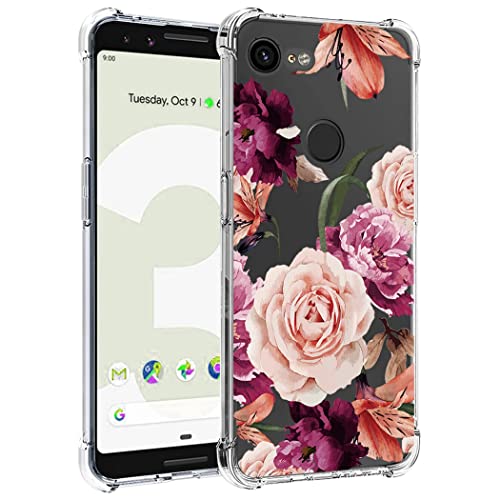 Sidande Hülle für Pixel 3 XL Handyhülle für Mädchen Frauen, Transparentes Blumenmuster Soft Flexible TPU Slim Handy Schutzhülle für Google Pixel 3 XL Lila Blume von Sidande