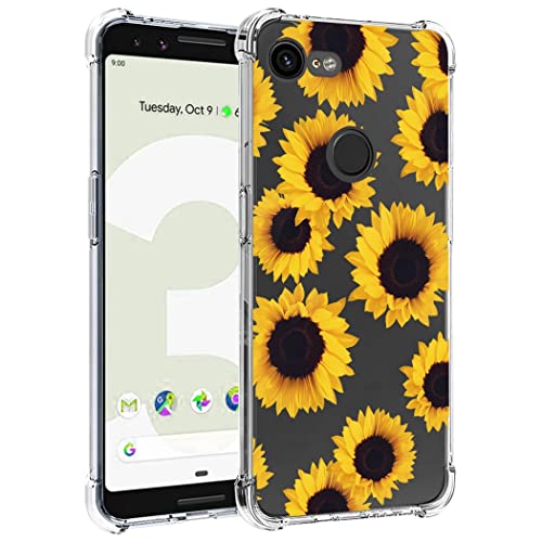 Sidande Hülle für Pixel 3 XL Handyhülle für Mädchen Frauen, Transparentes Blumenmuster Soft Flexible TPU Slim Handy Schutzhülle für Google Pixel 3 XL Sonnenblume von Sidande