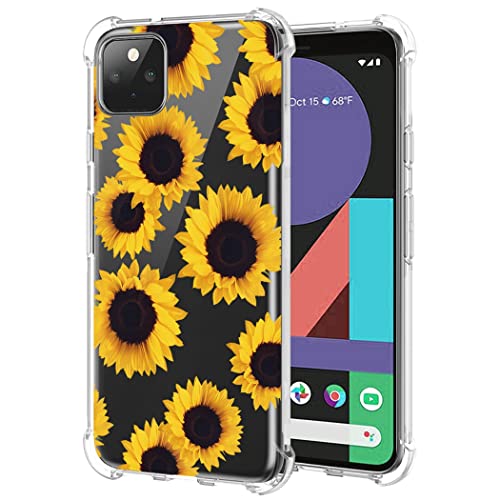Sidande Hülle für Pixel 4/ [Not Fit 4XL], G020M G020I Handyhülle für Mädchen Frauen, Transparentes Blumenmuster Soft Flexible TPU Slim Handy Schutzhülle für Google Pixel 4 Sonnenblume von Sidande