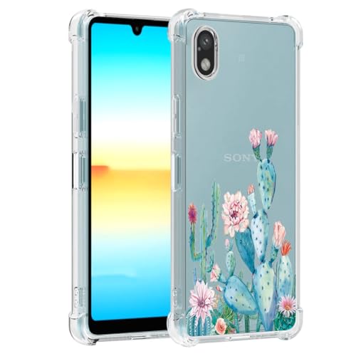 Sidande Hülle für Xperia ACE III/Sony ACE3 Handyhülle für Mädchen Frauen, Transparentes Blumenmuster Soft Flexible TPU Slim Handy Schutzhülle für Sony Xperia ACE 3 Kaktus von Sidande