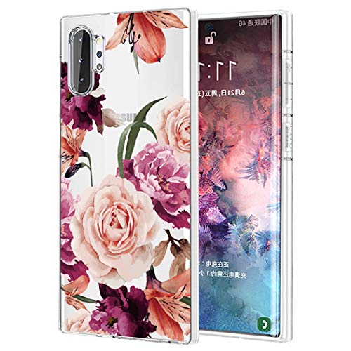 Sidande Hülle für Galaxy Note 10 Plus/Samsung Note 10+ 5G Handyhülle für Mädchen Frauen, Transparentes Blumenmuster Soft Flexible TPU Slim Handy Schutzhülle für Samsung Galaxy Note 10 Plus Lila Blume von Sidande