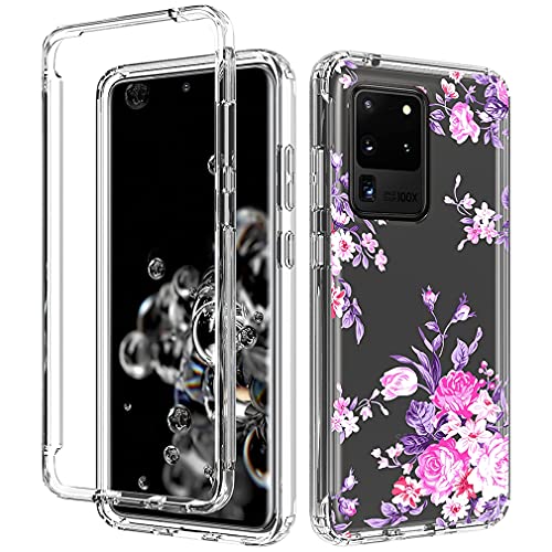 Sidande Handyhülle für Galaxy S20 Ultra/SamsungS20Ultra Hülle, Transparente Blumen TPU Vollschutz-Set mit Stoßfestigem Rahmen Schutzhülle für Samsung Galaxy S20 Ultra Rosenblume von Sidande