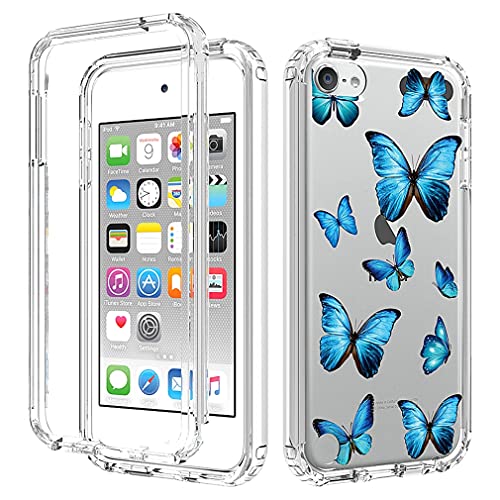 Sidande Handyhülle für iPod Touch 6/iPod Touch 5/iPod Touch 7 Hülle, Transparente Blumen-TPU-Schutzhülle Vollschutz-Set mit Stoßfestigem Rahmen Schutzhülle für iPod Touch 5th/6th/7th Schmetterling von Sidande