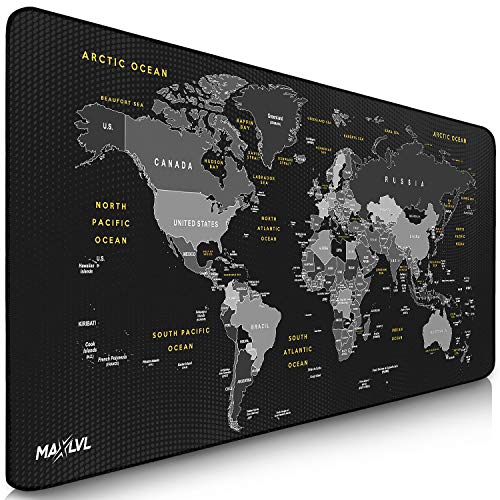 Sidorenko XXL Gaming Mauspad groß - 900 x 400 mm - Fransenfreie Ränder - rutschfest - XXL Mousepad - Schreibtischunterlage - spezielle Oberfläche verbessert Geschwindigkeit - MAXLVL - schwarz von Sidorenko