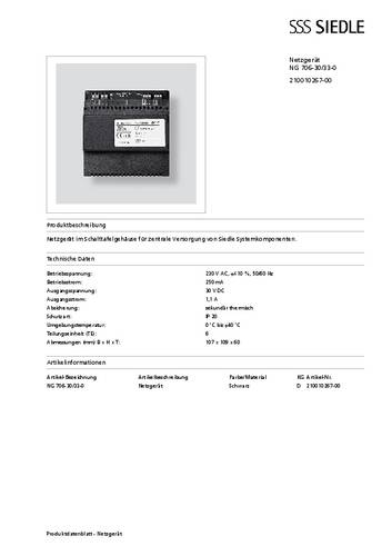 Siedle 210010267-00 Türsprechanlagen-Zubehör Netzteil Siedle 210010267-00 Türsprechanlagen-Zubehör Netzteil von Siedle