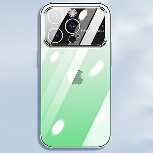 SiehAm Farbverlaufs-Acryl-PC-Rüstungshülle für iPhone 12 13 14 Pro Max 14 Plus, Temperglas, großes Fenster, Kameraschutz, Rückseite, grün, für iPhone 14 Pro von SiehAm