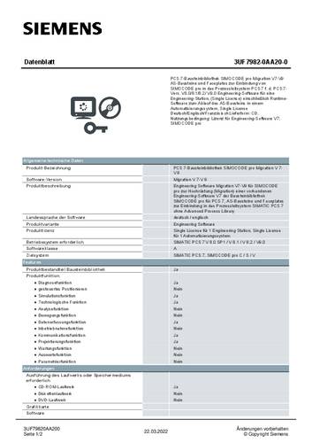 Siemens 3UF79820AA200 3UF7982-0AA20-0 SPS-Software von Siemens