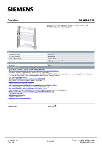 Siemens 3VA9877-0LB11 Abschließvorrichtung 1St. von Siemens