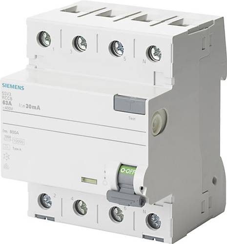 Siemens 5SV3346-6 FI-Schutzschalter A 4polig 63A 0.03A 400V Siemens 5SV3346-6 FI-Schutzschalter A 4polig 63A 0.03A 400V von Siemens