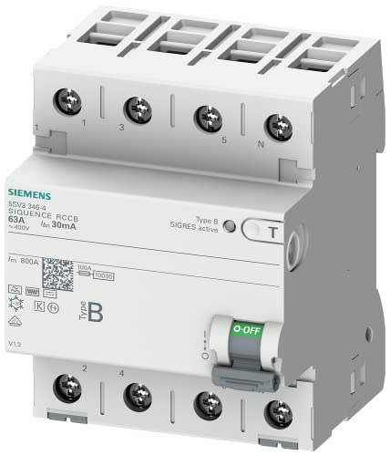 Siemens 5SV33464 FI-Schutzschalter 3P+N TypB kurzzeitverzögert 30mA 63A 400V von Siemens