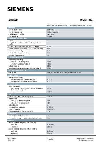 Siemens 5SV53446KL 5SV5344-6KL FI-Schutzschalter A 40A 0.03A 400V von Siemens