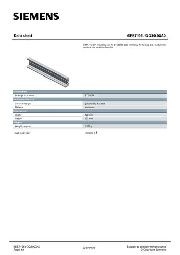 Siemens 6ES7195-1GG30-0XA0 Profilschiene 620mm 1St. von Siemens