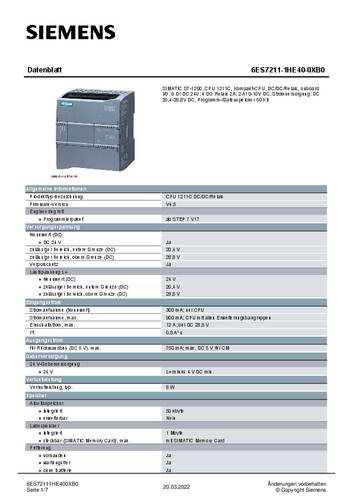 Siemens 6ES7211-1HE40-0XB0 6ES72111HE400XB0 SPS-Kompakt-CPU Siemens 6ES7211-1HE40-0XB0 6ES72111HE400XB0 SPS-Kompakt-CPU von Siemens