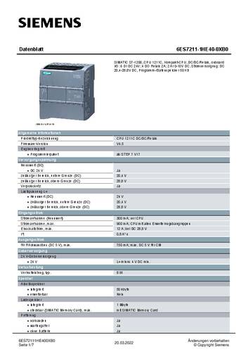 Siemens 6ES7211-1HE40-0XB0 6ES72111HE400XB0 SPS-Kompakt-CPU von Siemens