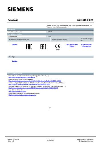 Siemens 8GK9910-0KK28 Hohlwandset 1 Set von Siemens