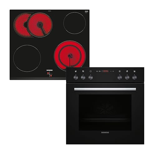 Siemens EQ110KA1B iQ100 Herd-Glaskeramik-Kochfeld-Kombination (herdgesteuert), 59,4 cm breit, Schnellaufheizung, 3D Heißluft - gleichmäßige Hitze auf bis zu drei Ebenen, zuschaltbare Bräterzone von SIEMENS
