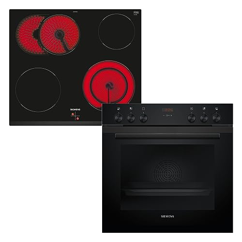 Siemens EQ211KAAB Einbau-Herd-Set iQ300, Integrierbare Herd-Kochfeld-Kombination 60 cm breit, Schnellaufheizung, granit Glanz Emaille, 3D Heißluft, Bräterzone, Schwarz von SIEMENS