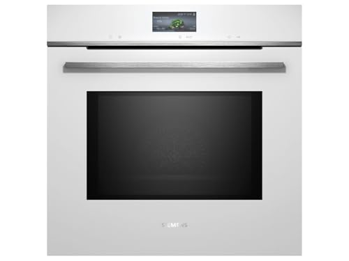 Siemens HM776G3W1, iQ700 Smarter Einbau-Backofen, 60 x 60 cm, 800 W, Made in Germany, Weiß, Selbstreinigung mit Pyrolyse & Hydrolyse, Air Fry, Automatikprogramme, Air Fry, Farbiger Touchscreen von Siemens