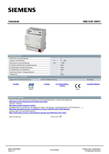 Siemens Siemens-KNX 5WG15281DB01 Dimmaktor 5WG1528-1DB01 von Siemens