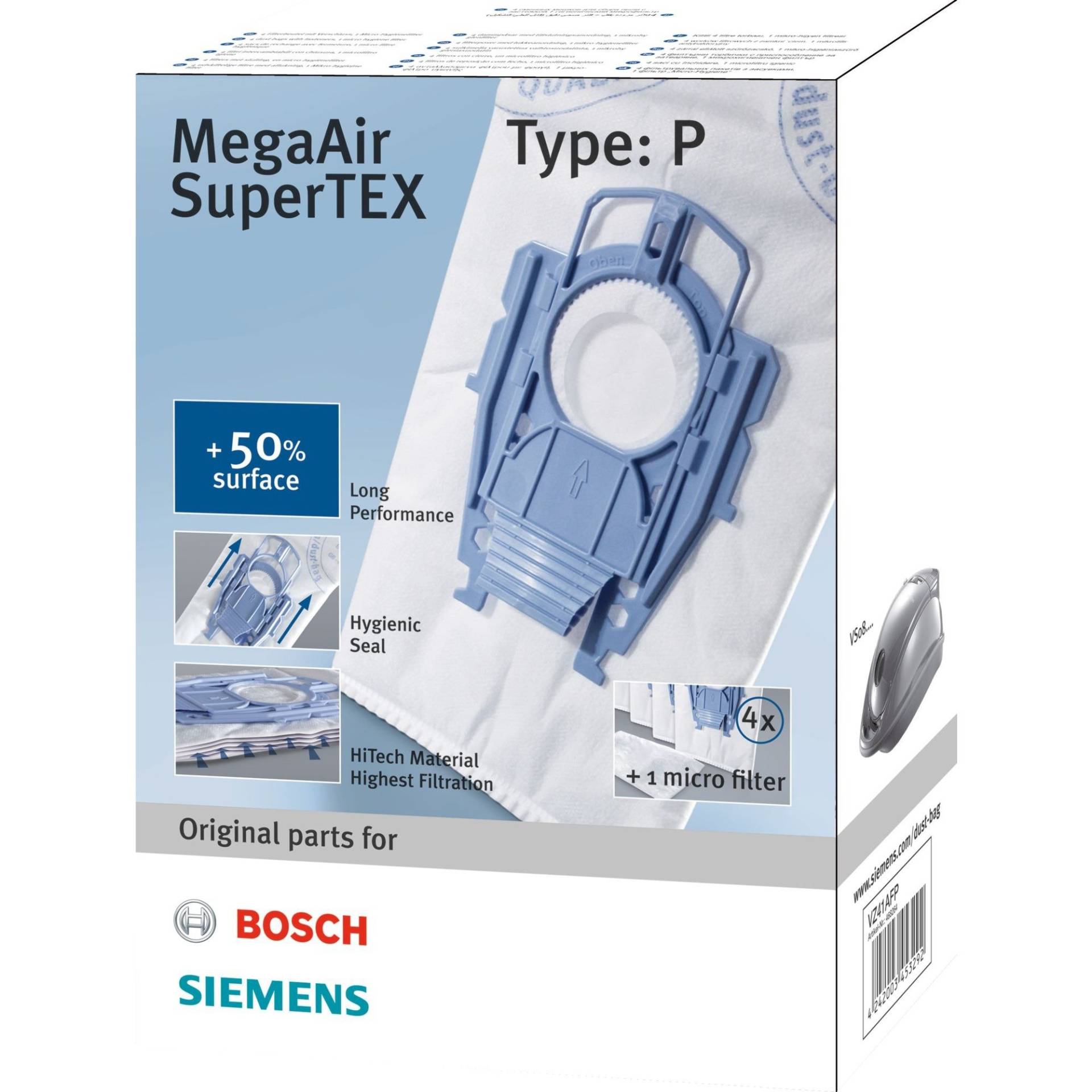 Staubsaugerbeutel MegaAir SuperTEX VZ41AFP (4+1) Typ P von Siemens