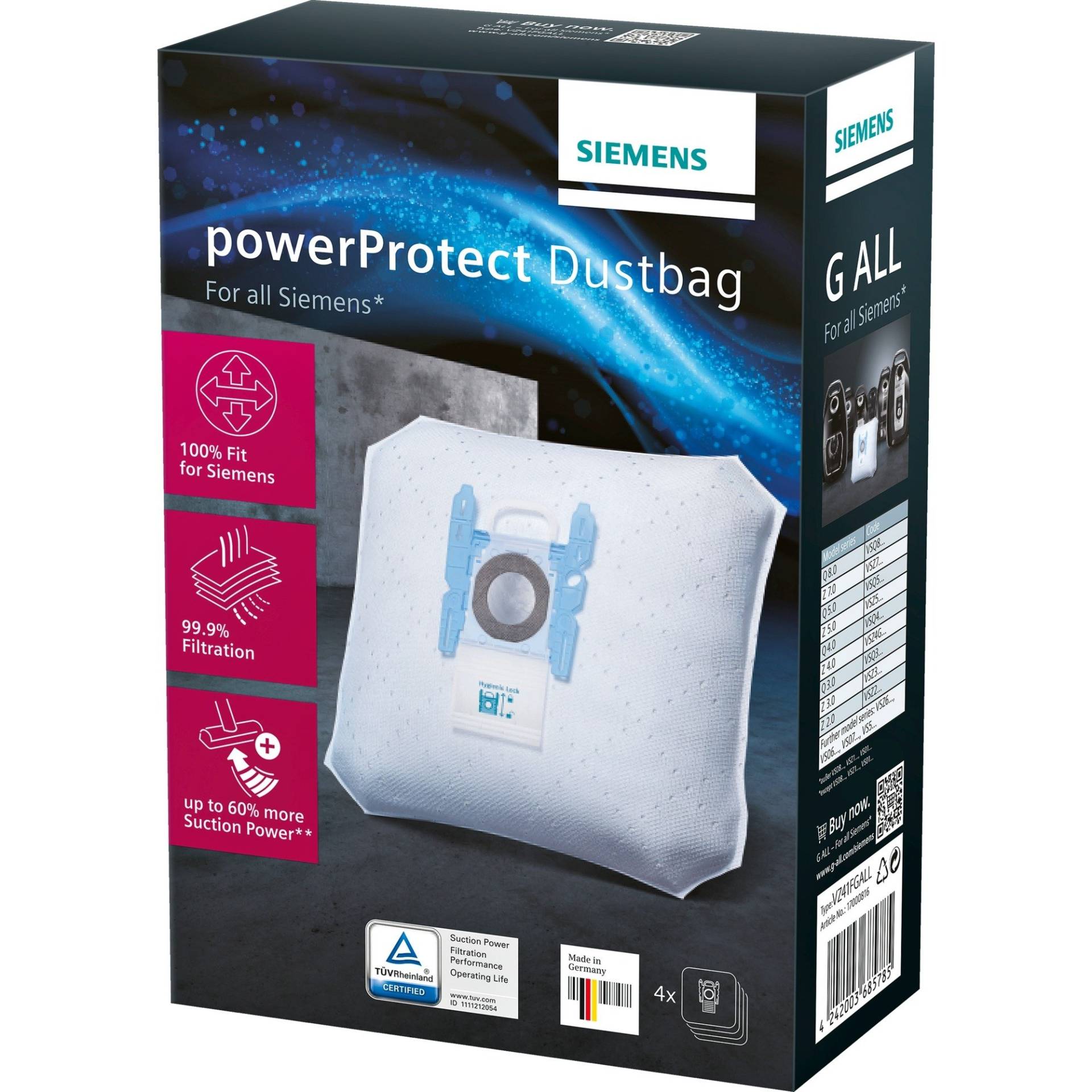 Staubsaugerbeutel PowerProtect VZ41FG (4+1) Typ G ALL von Siemens