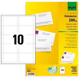 150 SIGEL Visitenkarten DP839 satiniert weiß 200 g/qm 150 SIGEL Visitenkarten DP839 satiniert weiß 200 g/qm von Sigel