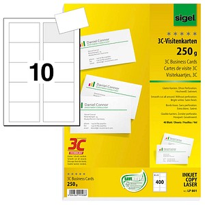 400 SIGEL Visitenkarten LP801 satiniert weiß 250 g/qm von Sigel