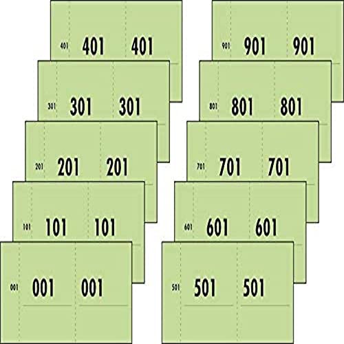 SIGEL 76153 Nummernblock grün, 1000 Bons (Nr. 1-1000, 10,5 x 5,3cm), aus Recyclingpapier, gesamt 10 Blocks, Wertmarken, Essensmarken, Garderobennummern von Sigel