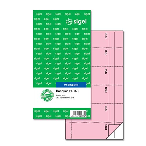 SIGEL BO072 Bonbuch Bonblock, 360 Abrisse rosa, 10,5 x 20 cm, 2x60 Blatt von Sigel