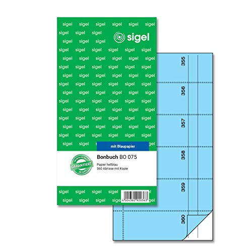 SIGEL BO075 Bonbuch Bonblock, 360 Abrisse, blau, 10,5 x 20 cm, 2x60 Blatt von Sigel