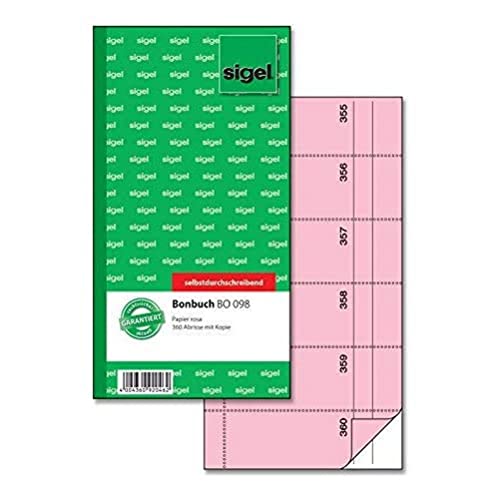 SIGEL BO098 Bonbuch Bonblock, 360 Abrisse rosa, 10,5 x 20 cm, 2x60 Blatt, selbstdurchschreibend von Sigel