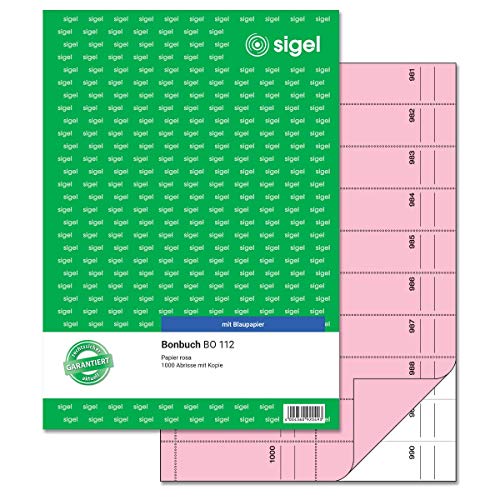 SIGEL BO112 Bonbuch Bonblock, 1000 Abrisse rosa, DIN A4, 2x50 Blatt von Sigel