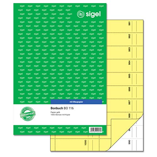 SIGEL BO116 Bonbuch Bonblock, 1000 Abrisse gelb, A4, 2x50 Blatt von Sigel